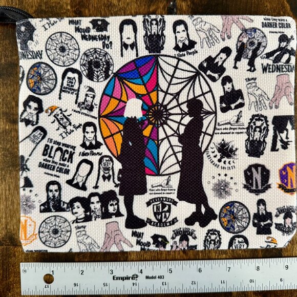 Wednesday Addams Zip Pouch with Strap Cosmetic Pencils Wristlet - Picture 6 of 8